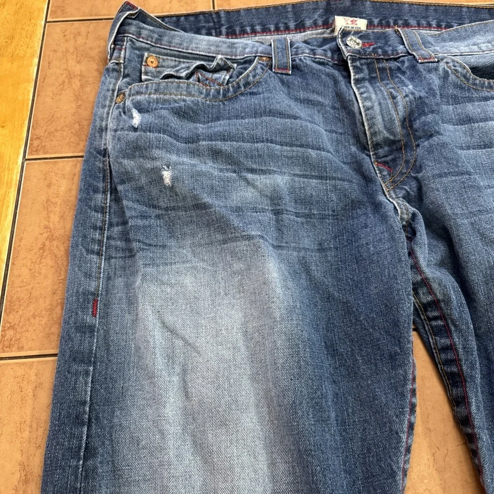 True Religion Jeans Mens Sz 40 x 34 Blue Straight Flap Stretch Denim USA Made